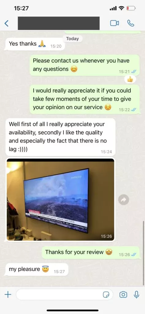 vipsatv WhatsApp 5-star review screenshot 2