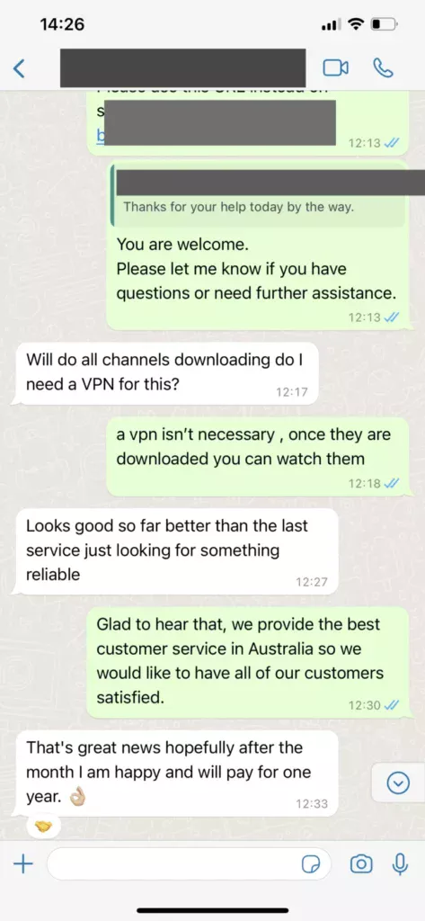 VipsATV customer review WhatsApp screenshot 3